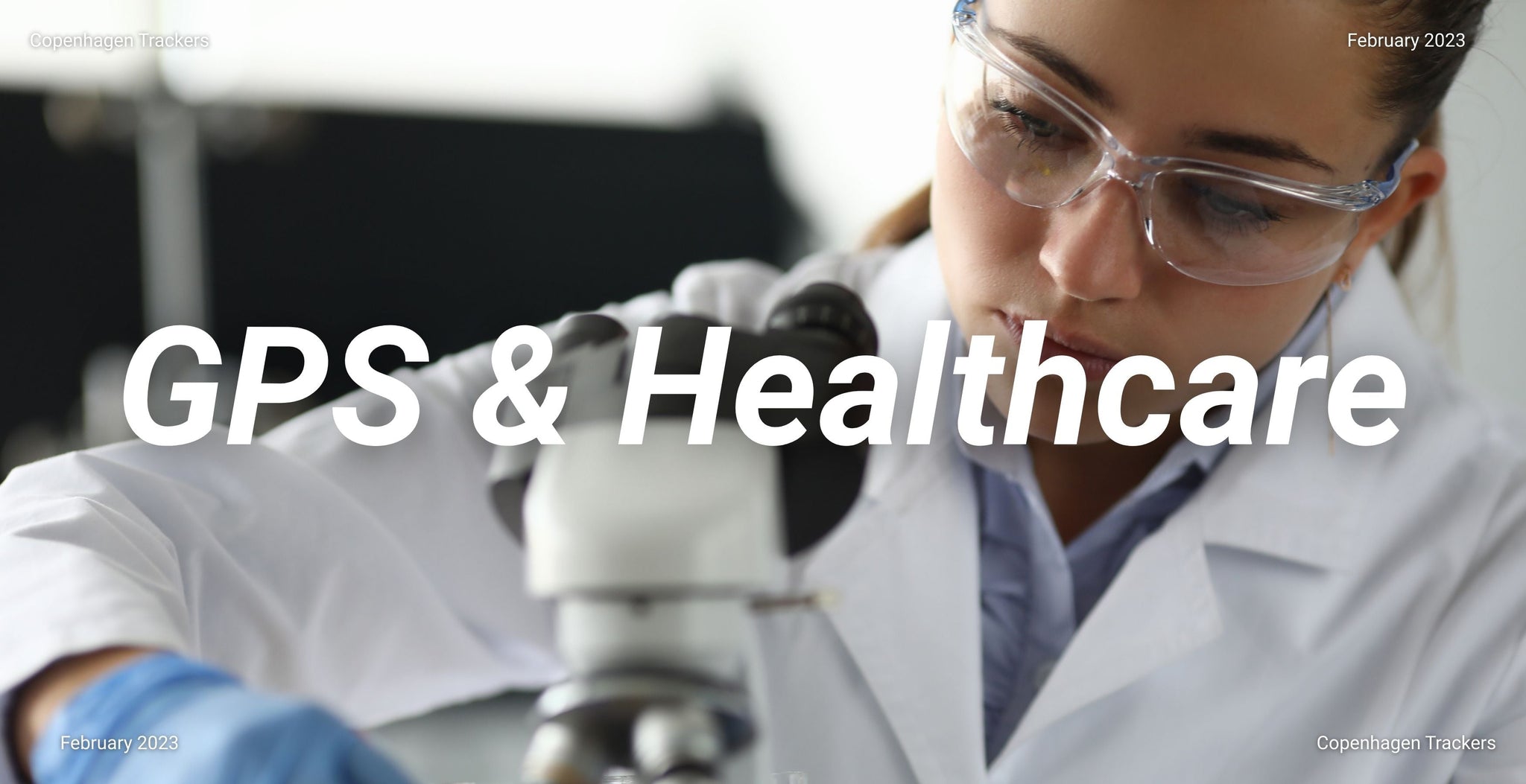 Person in a lab coat using a microscope with 'GPS & Healthcare' text overlay.