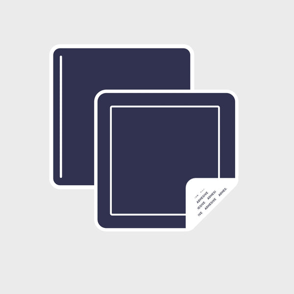 Two dark navy blue rectangular adhesive tapes overlapping with rounded corners