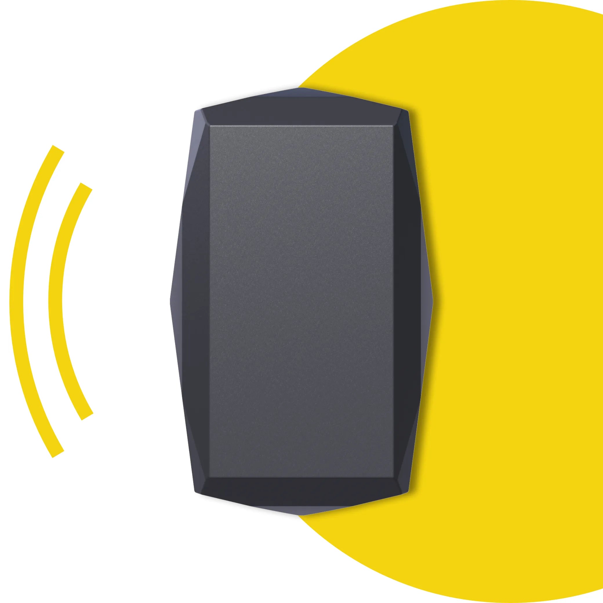 Gemstone GPS tracker shown against yellow connection circle. 