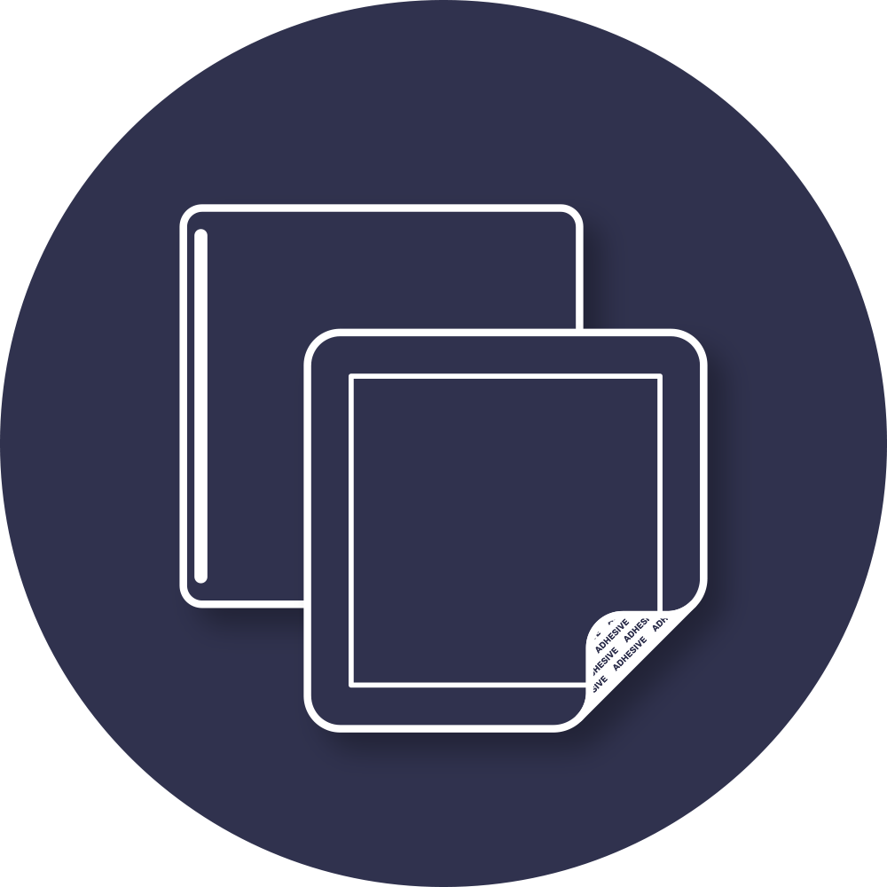 Image depicts a tape that is peeling off in the right bottom corner on a blue circle background